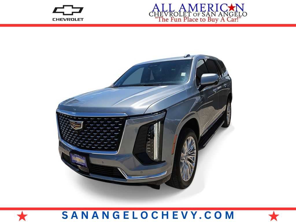 2025 Cadillac Escalade Premium Luxury in Argent Silver Metallic — front three-quarter view