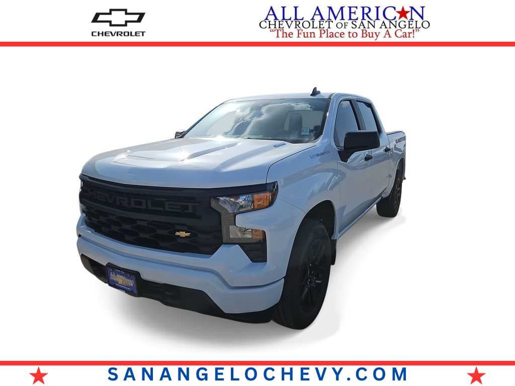 2026 Chevrolet Silverado 1500 Custom in Summit White — front three-quarter view
