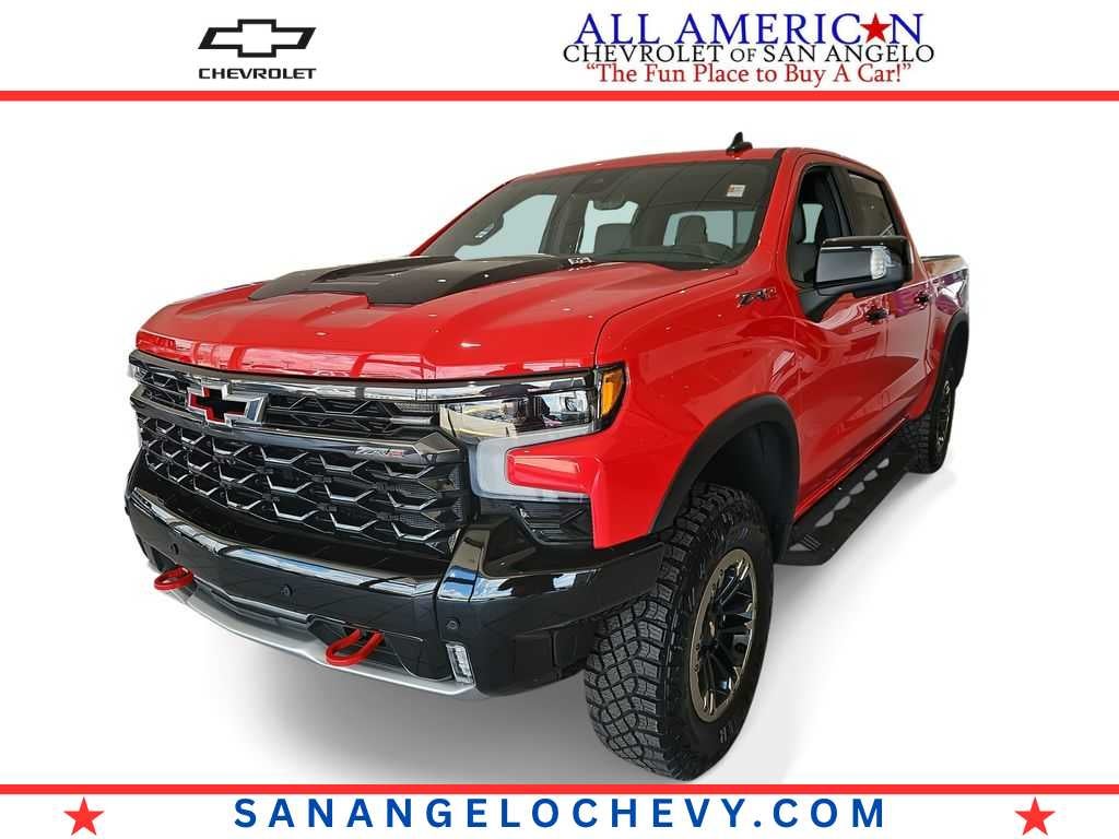 2025 Chevrolet Silverado 1500 ZR2 in Red Hot — front three-quarter view